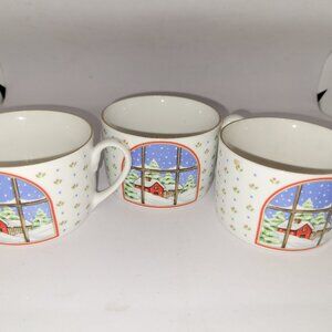 Meiwa The Night Before Christmas Coffee Mug Set of 3 * Farmhouse Flat Teacups